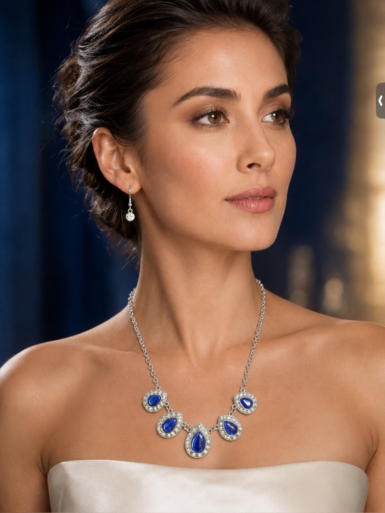 Jewelry - Elegant Blue Teardrop Statement Necklace and Earrings Set
